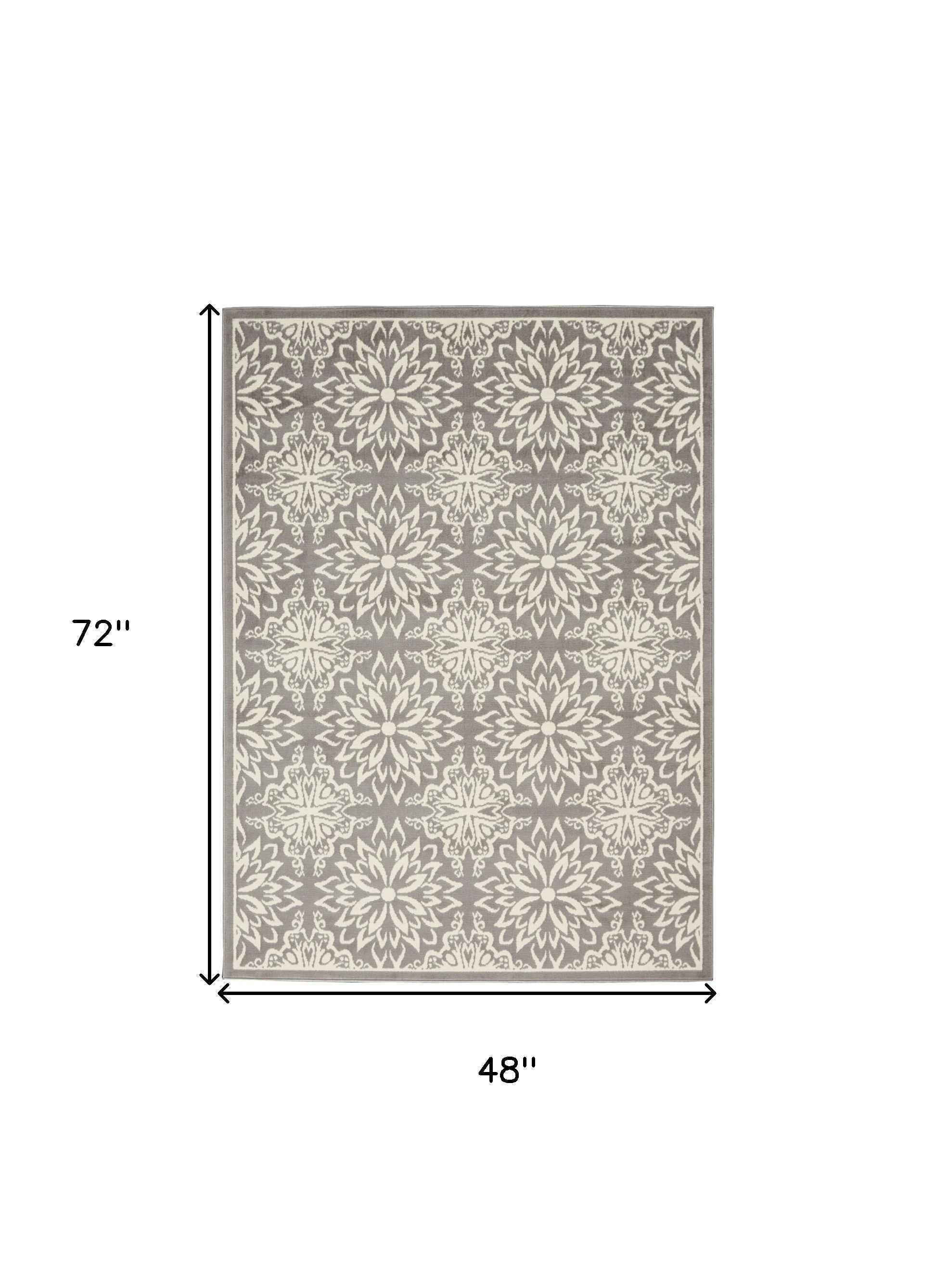 4' x 6' Gray Floral Power Loom Non Skid Area Rug