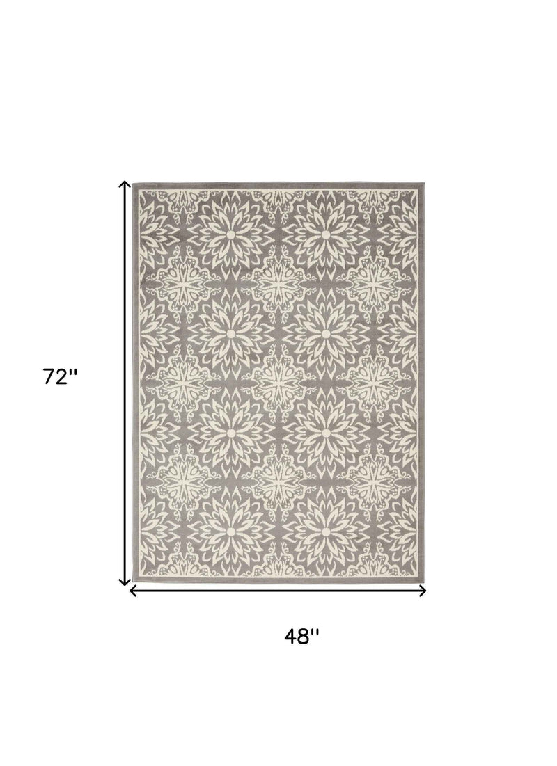 4' x 6' Gray Floral Power Loom Non Skid Area Rug