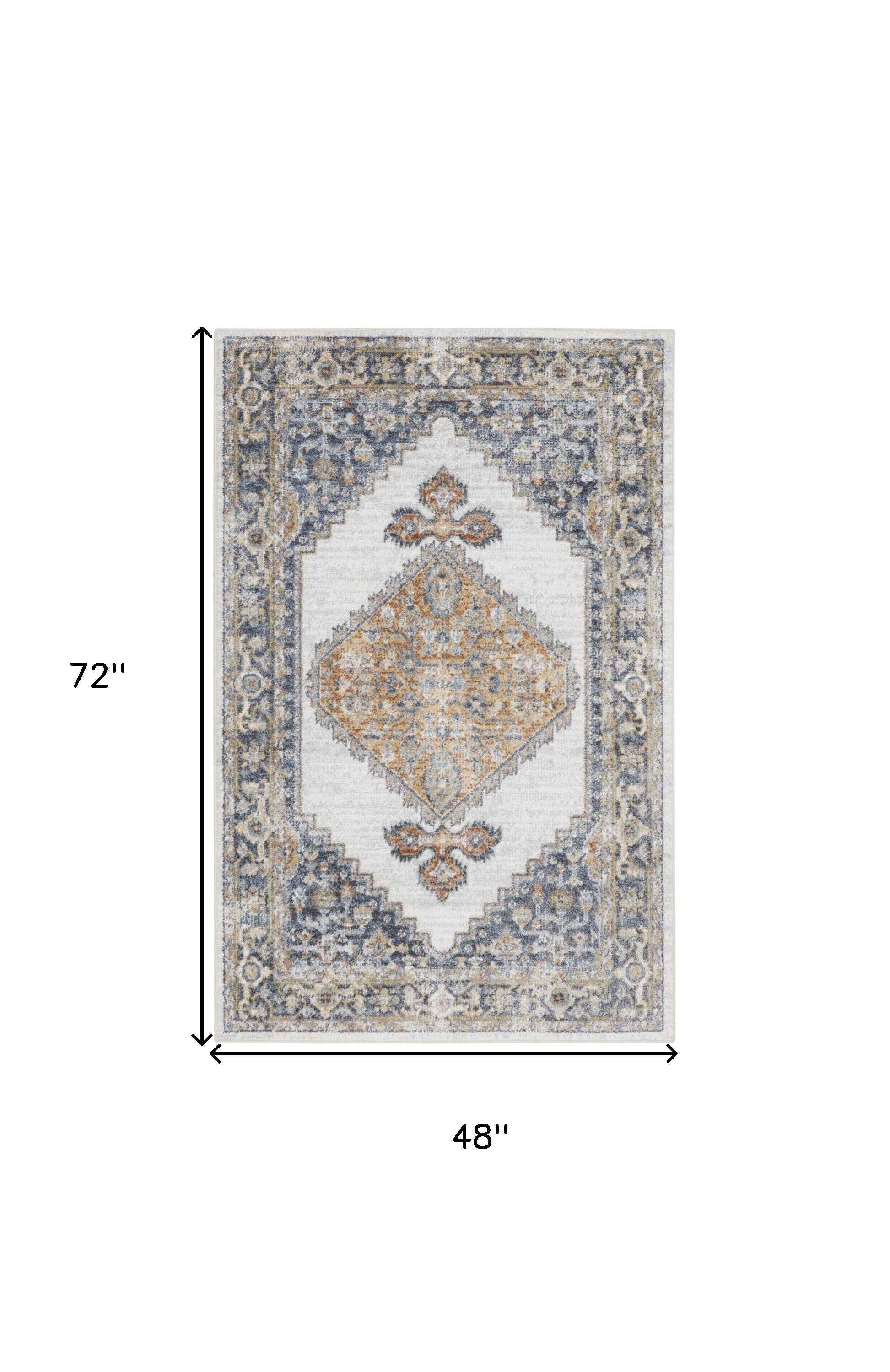 4' X 6' Gray Oriental Power Loom Distressed Washable Area Rug