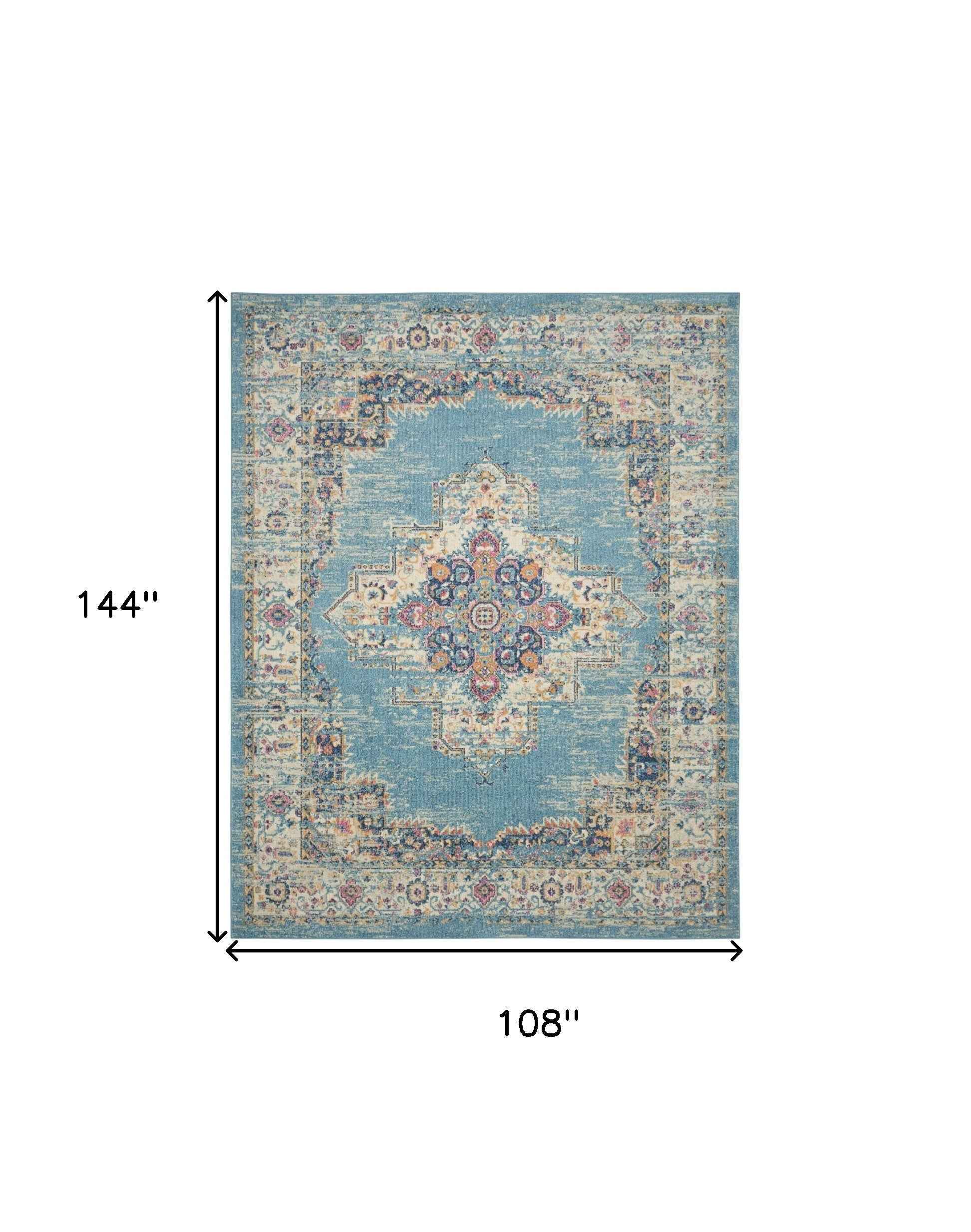 9' x 12' Light Blue Floral Power Loom Area Rug