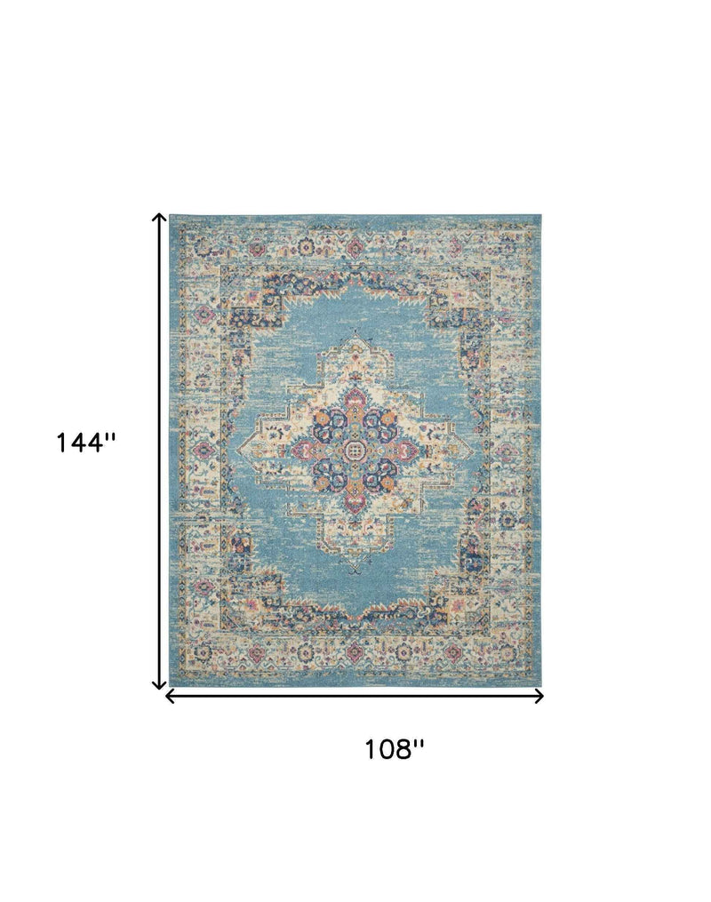 9' x 12' Light Blue Floral Power Loom Area Rug