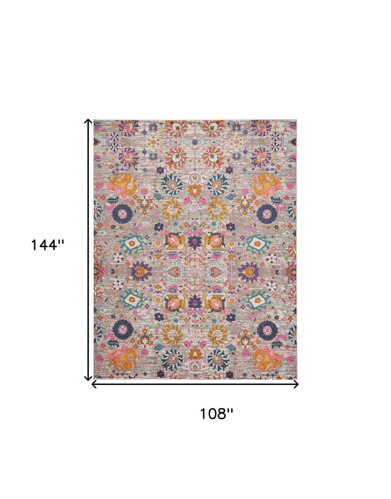 9' x 12' Gray Floral Power Loom Area Rug