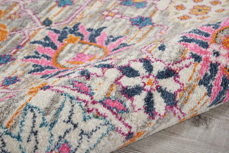 9' x 12' Gray Floral Power Loom Area Rug