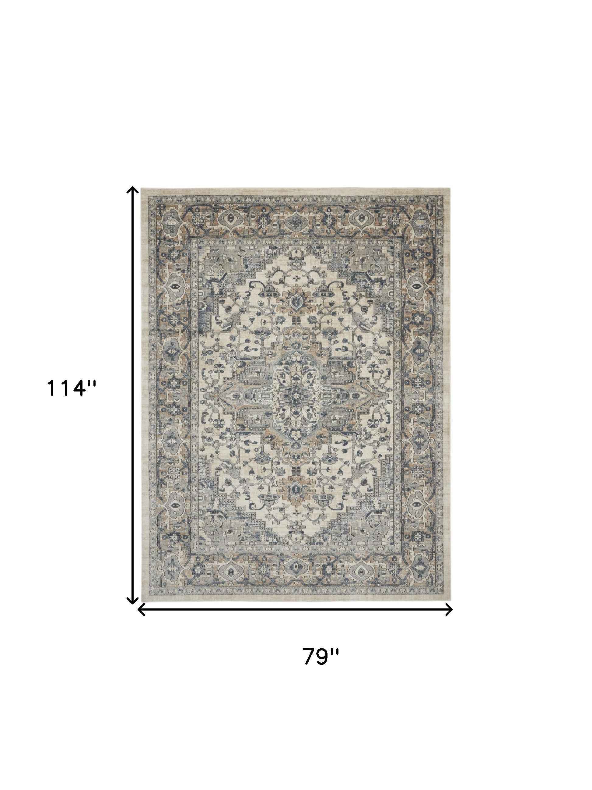 7' x 10' Ivory Floral Power Loom Area Rug