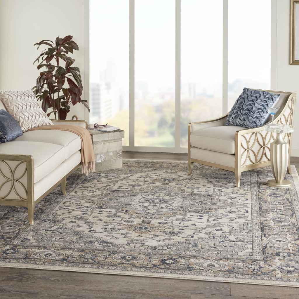 7' x 10' Ivory Floral Power Loom Area Rug