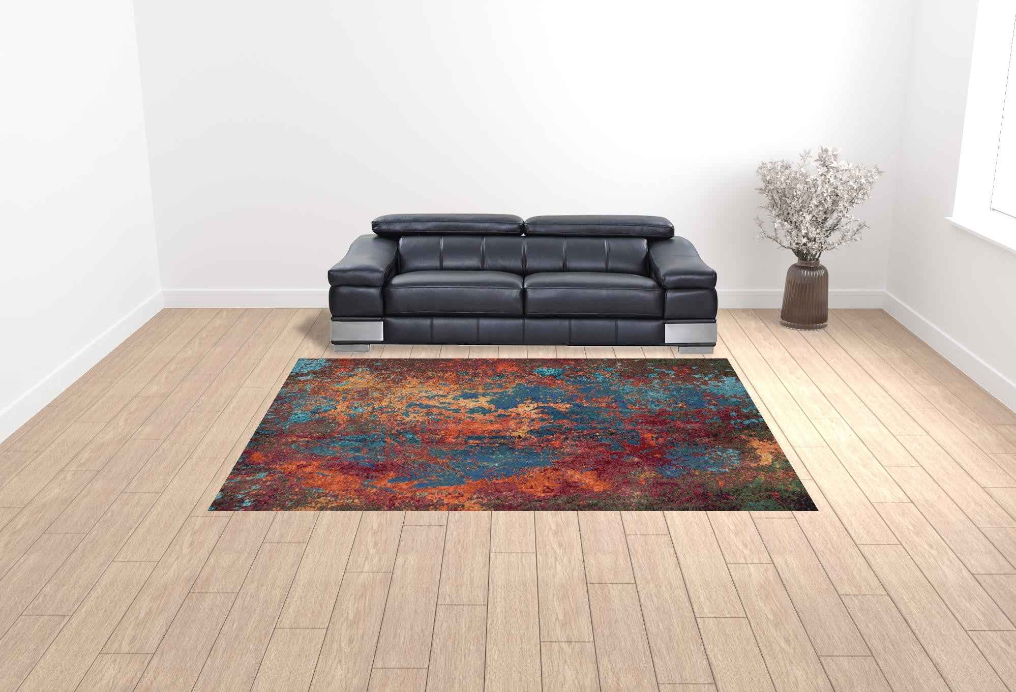 9' x 12' Blue and Orange Abstract Power Loom Area Rug