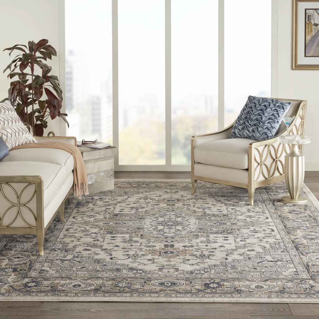 7' x 10' Ivory Floral Power Loom Area Rug