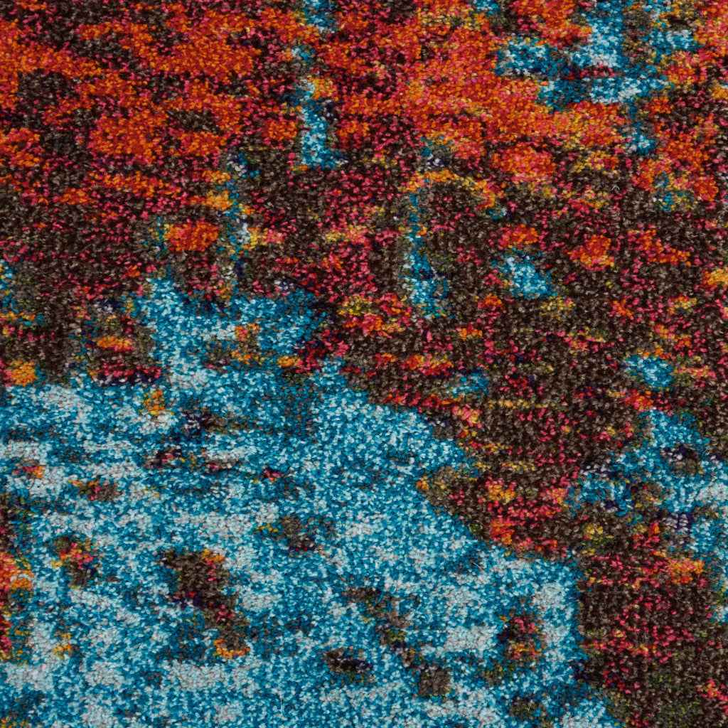 9' x 12' Blue and Orange Abstract Power Loom Area Rug