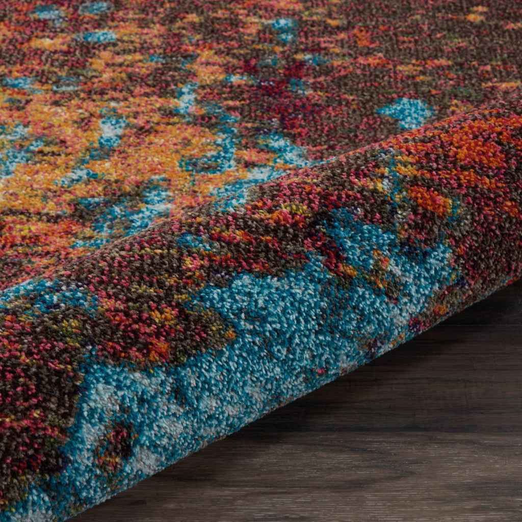 9' x 12' Blue and Orange Abstract Power Loom Area Rug