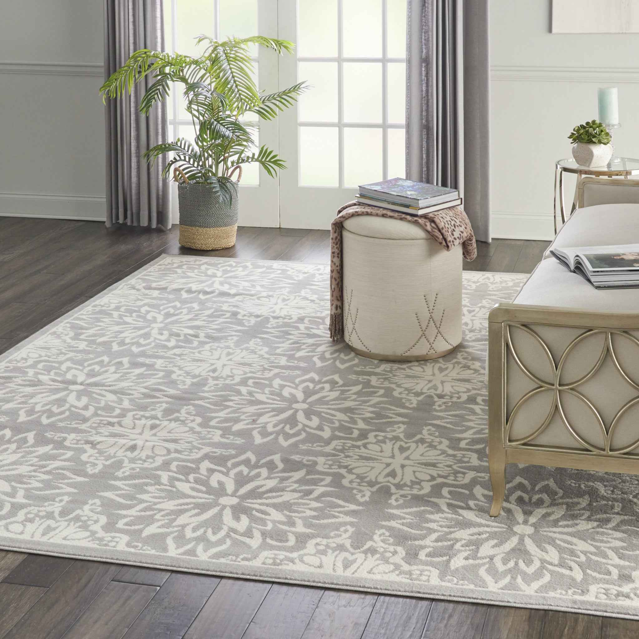 8' X 10' Gray Floral Power Loom Area Rug