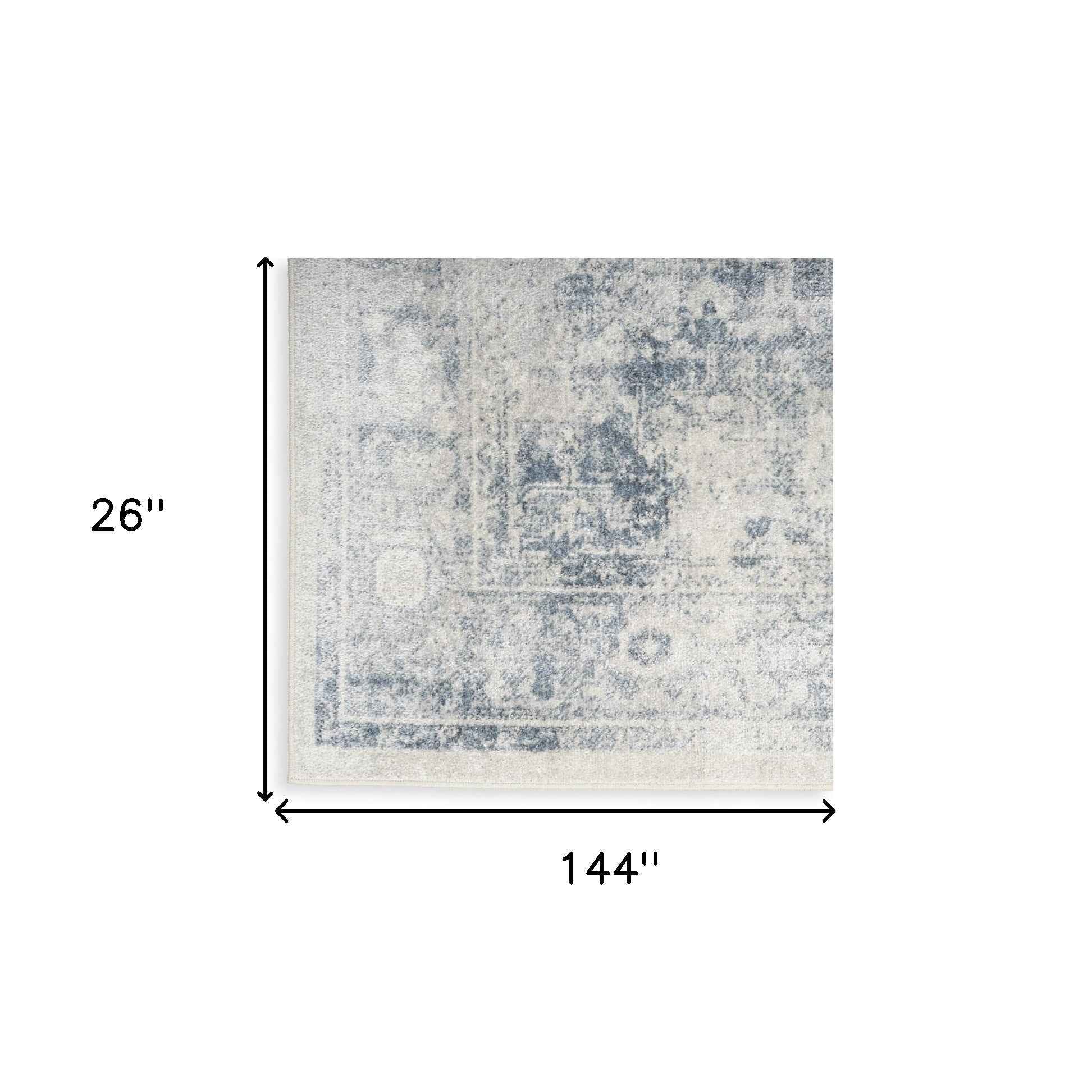 12' Blue Oriental Power Loom Distressed Washable Runner Rug