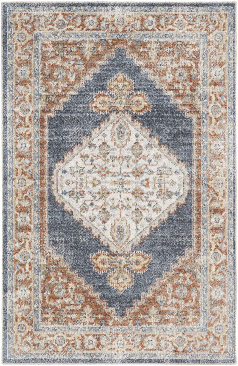 3' X 5' Denim Blue Oriental Power Loom Distressed Washable Area Rug
