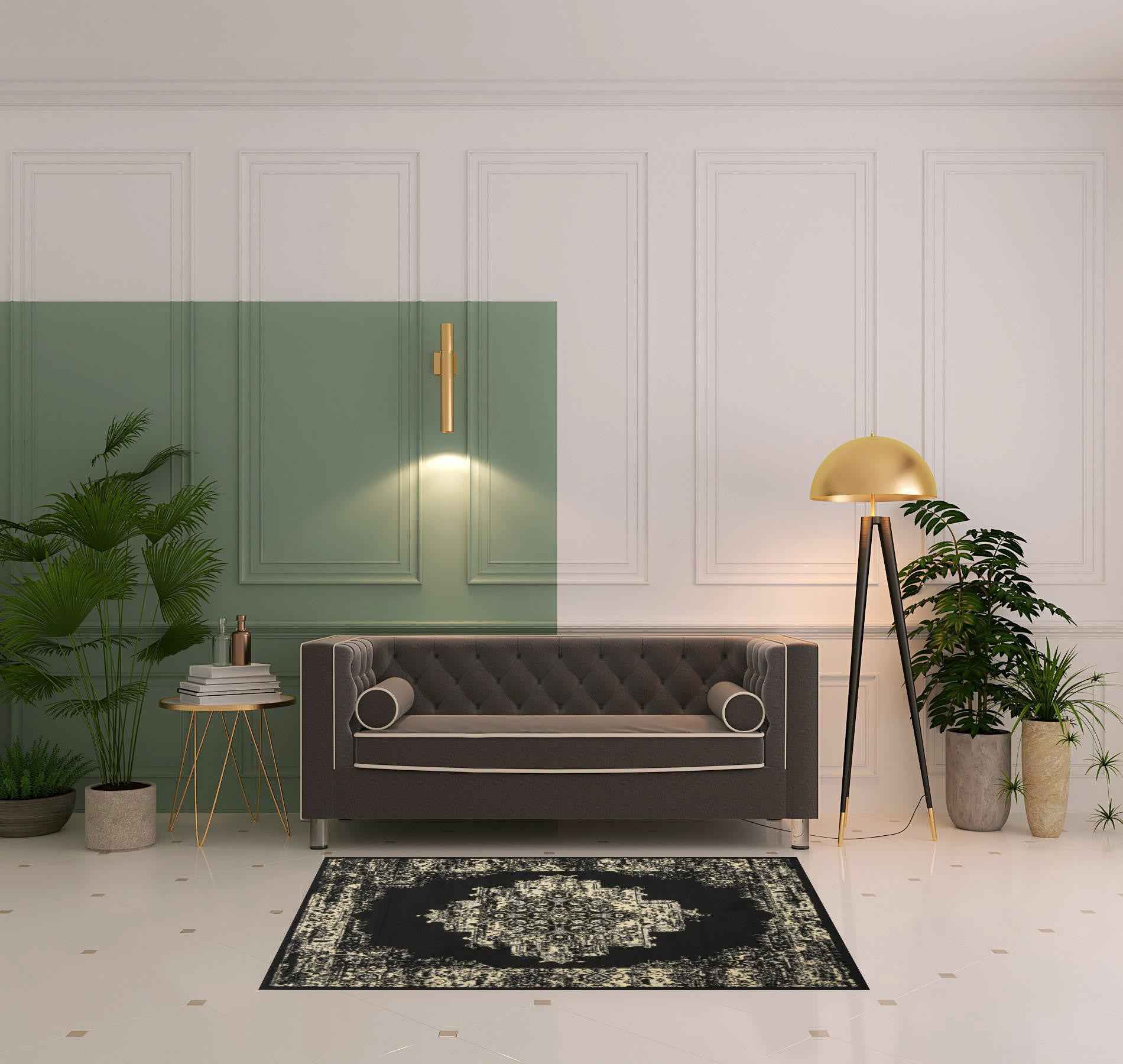 4' X 6' Cream Damask Power Loom Area Rug