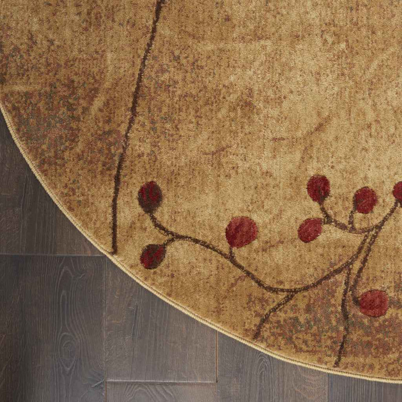 8' Brown Round Floral Power Loom Area Rug