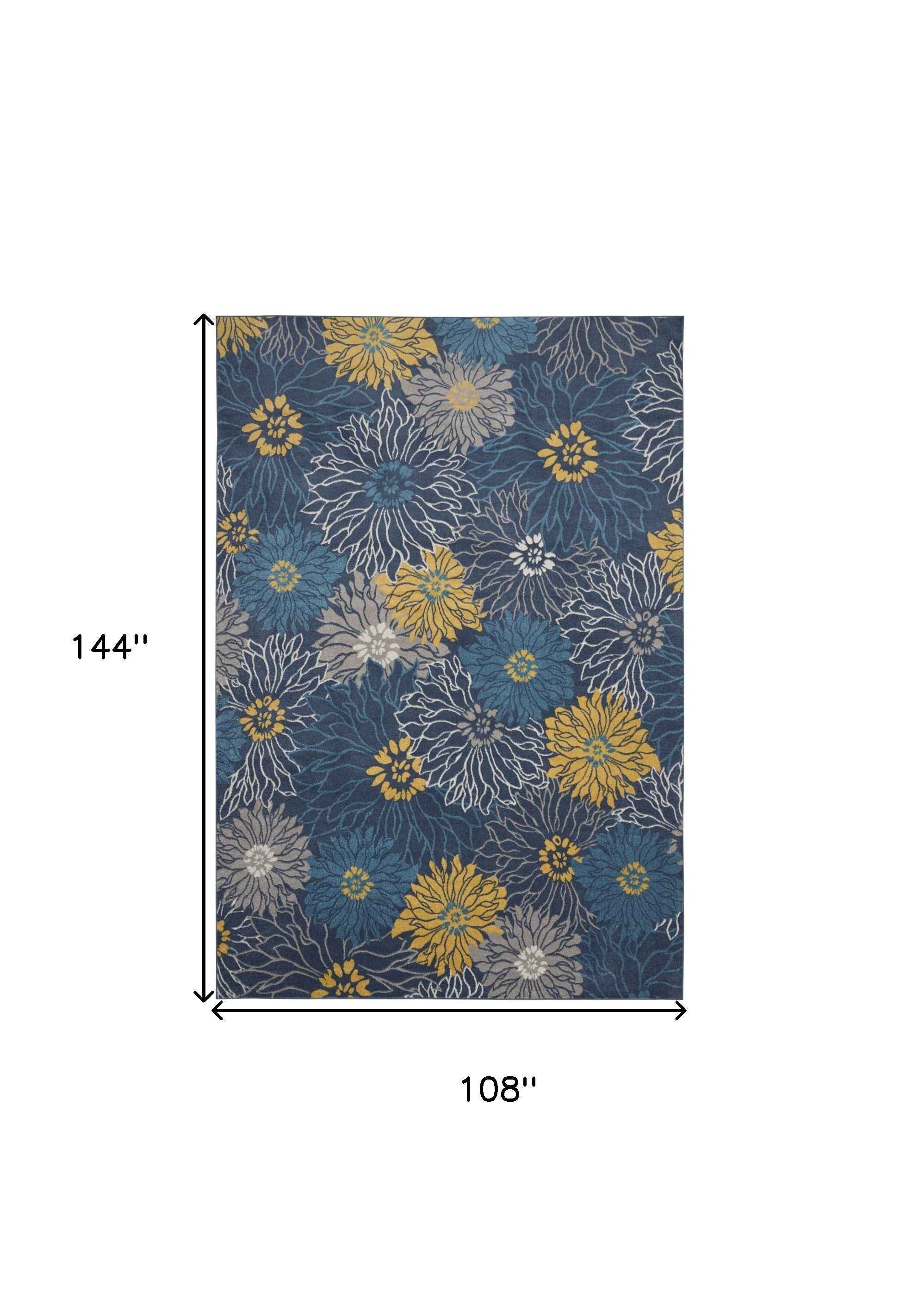 9' x 12' Navy Blue Floral Power Loom Area Rug