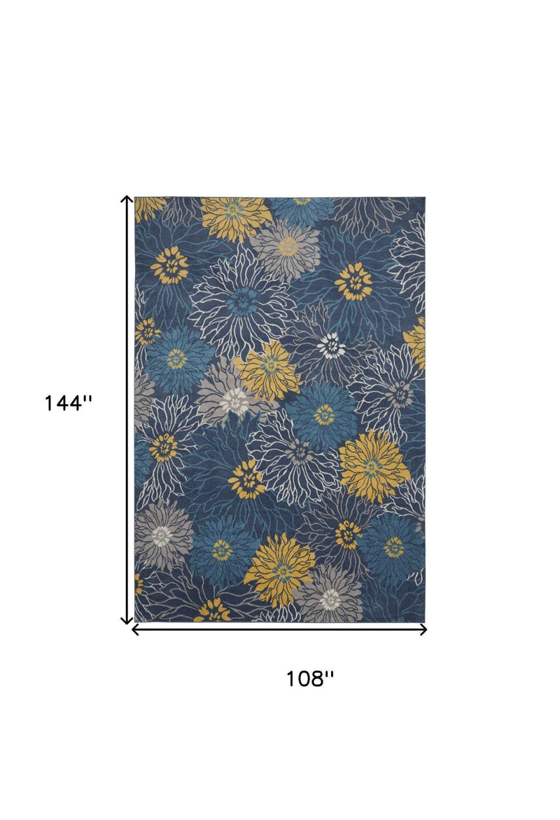 9' x 12' Navy Blue Floral Power Loom Area Rug