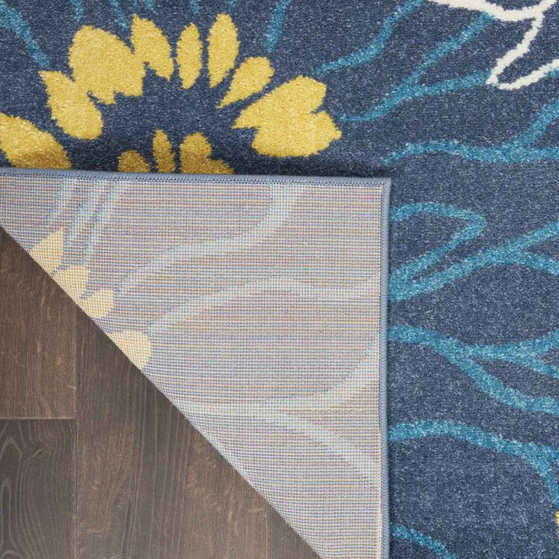 9' x 12' Navy Blue Floral Power Loom Area Rug
