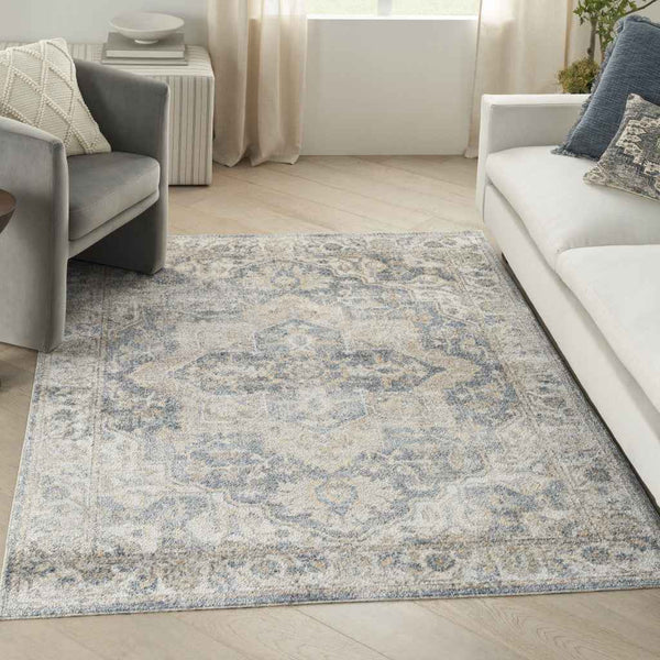 7' X 9' Gray Oriental Power Loom Washable Area Rug