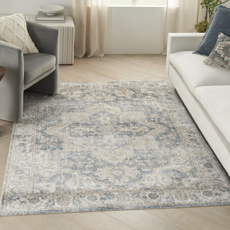 7' X 9' Gray Oriental Power Loom Washable Area Rug