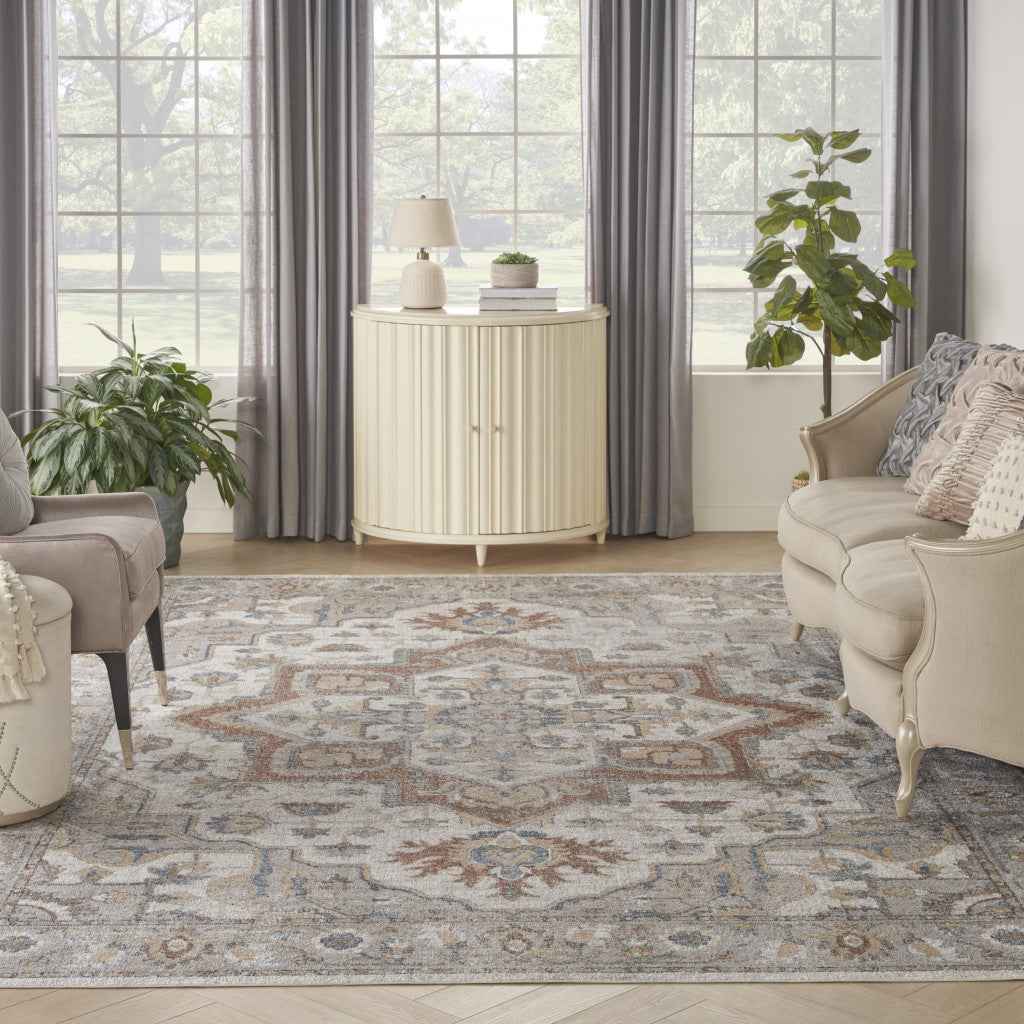 9' X 12' Gray Oriental Power Loom Area Rug
