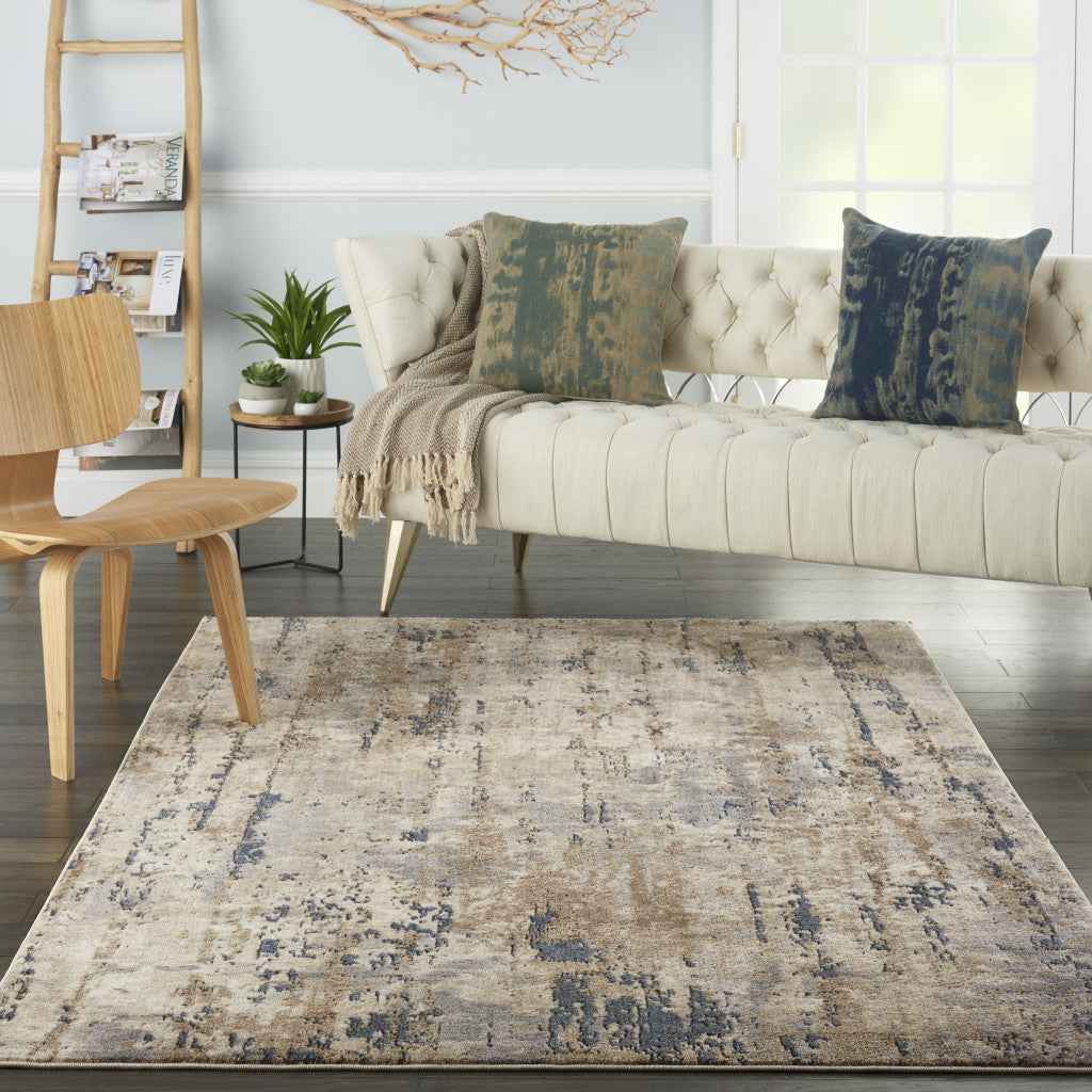 6' x 9' Beige Abstract Power Loom Area Rug