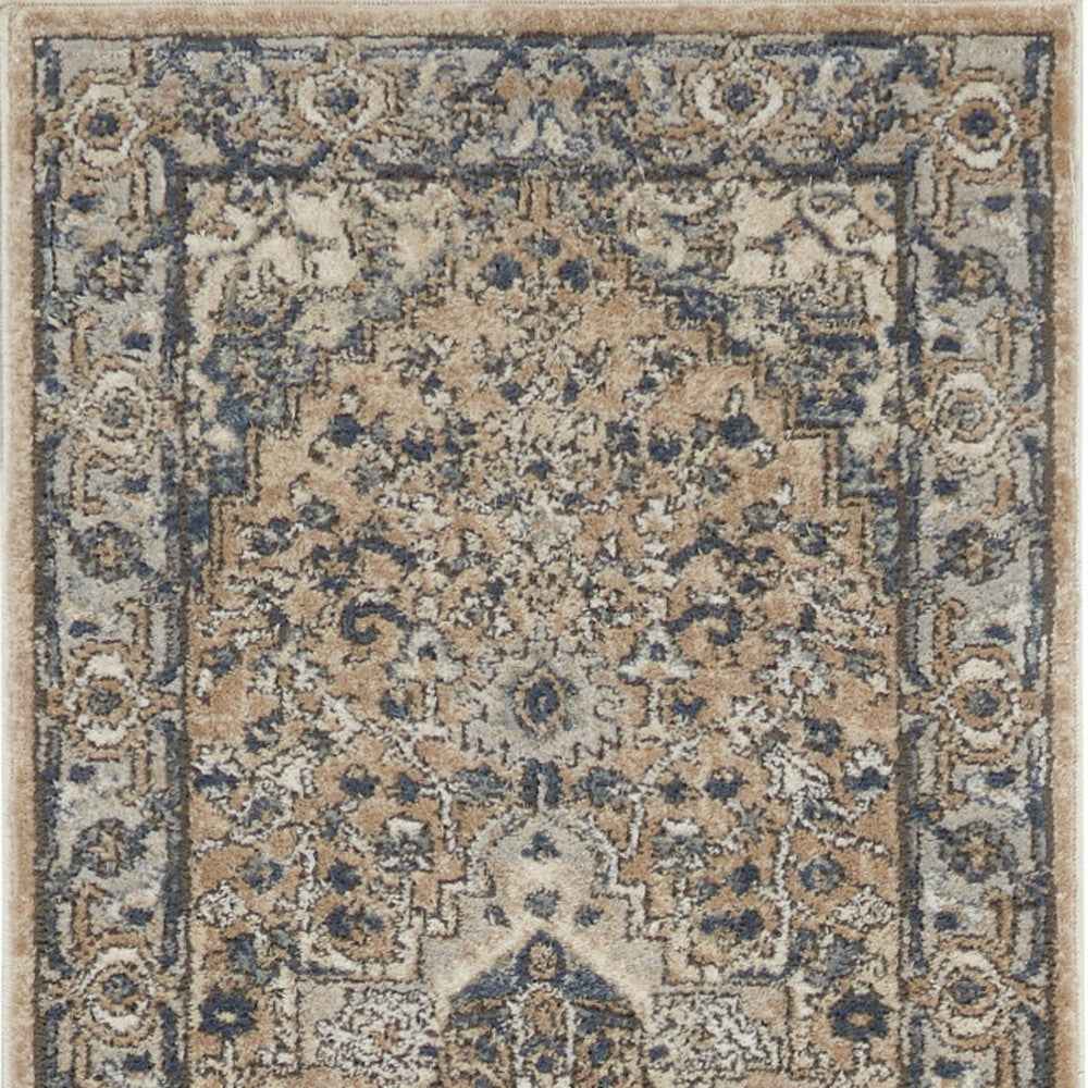 10' Gray and Ivory Medallion Power Loom Runner Rug