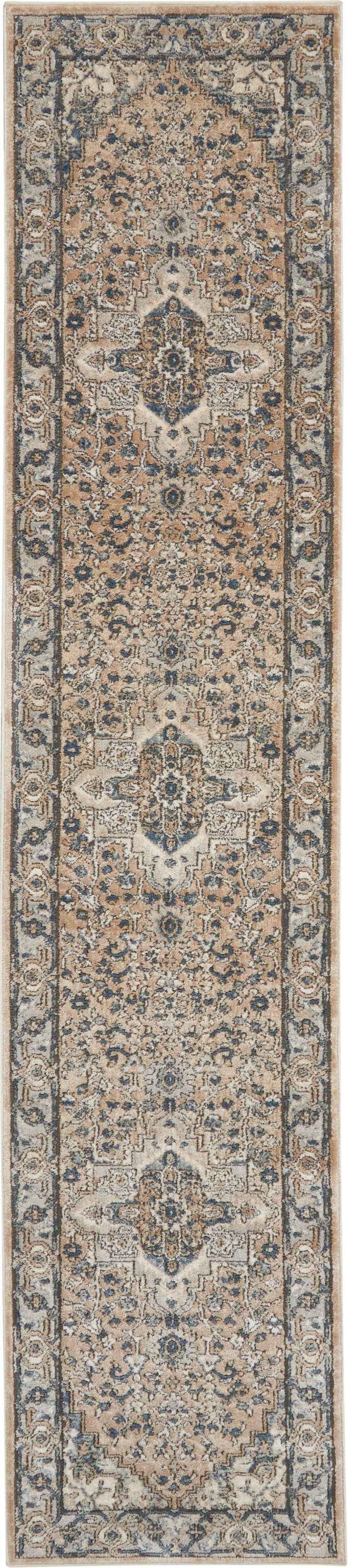 10' Gray and Ivory Medallion Power Loom Runner Rug