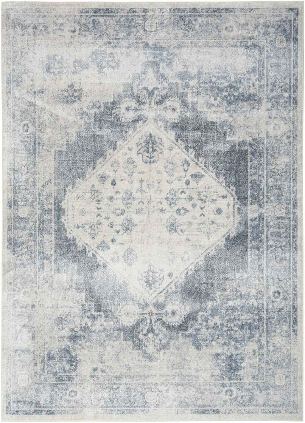 5' X 7' Blue Oriental Power Loom Distressed Washable Area Rug