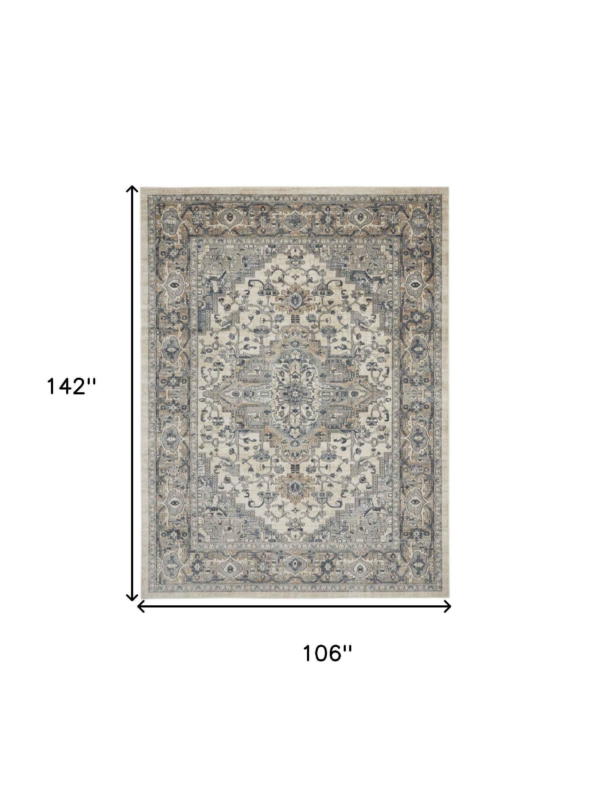9' x 12' Ivory Floral Power Loom Area Rug
