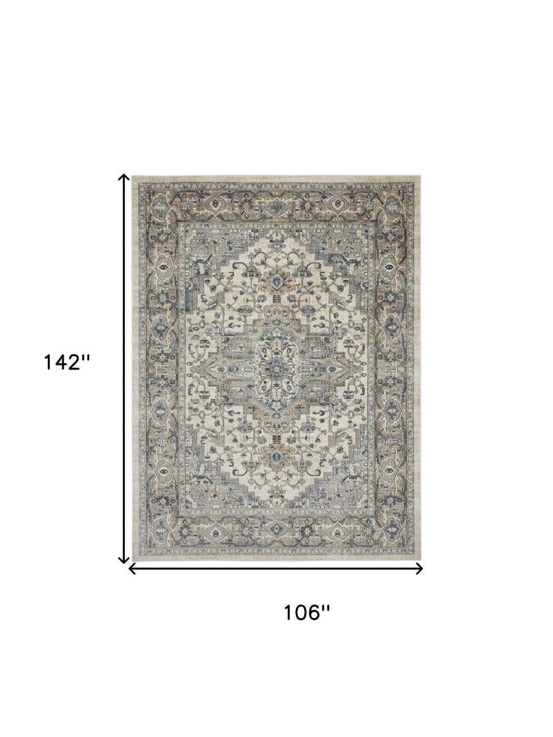 9' x 12' Ivory Floral Power Loom Area Rug
