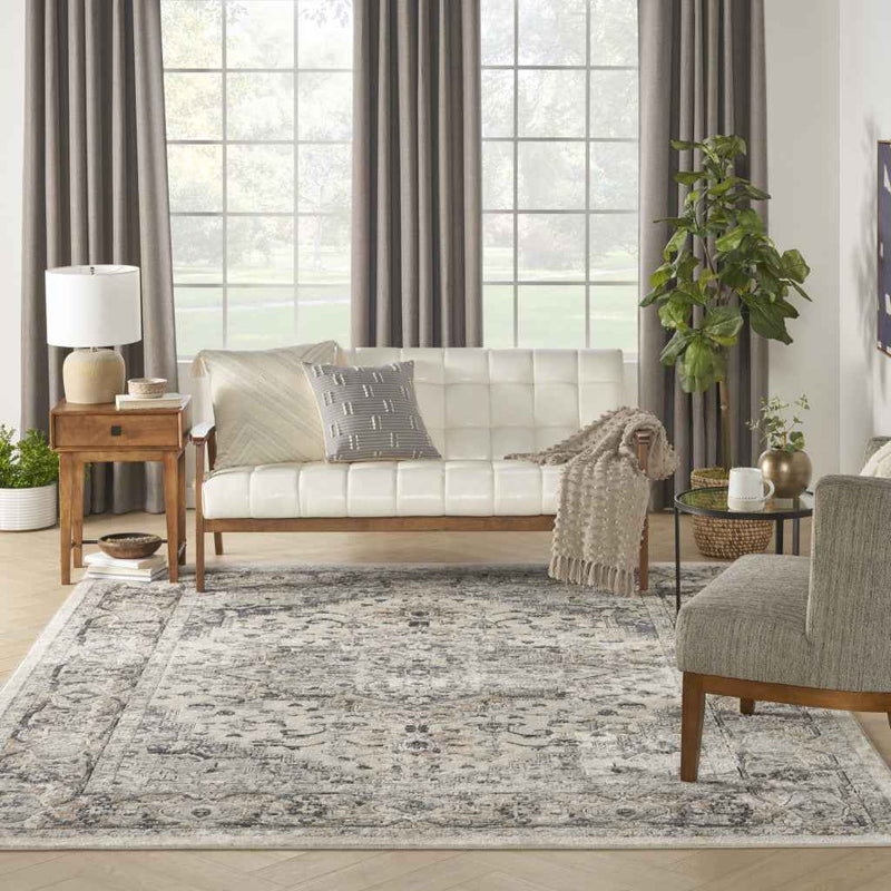 9' x 12' Ivory Floral Power Loom Area Rug