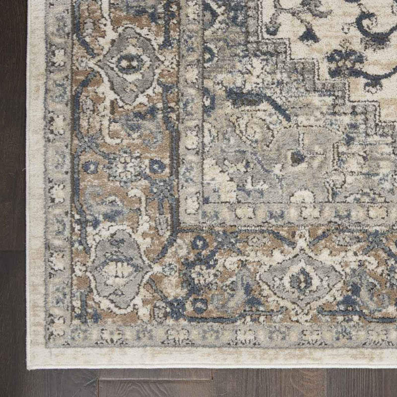 9' x 12' Ivory Floral Power Loom Area Rug