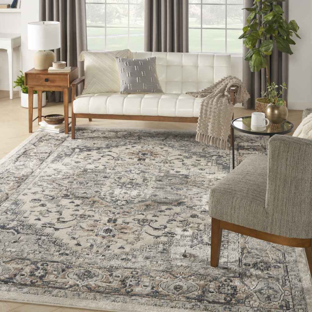 9' x 12' Ivory Floral Power Loom Area Rug