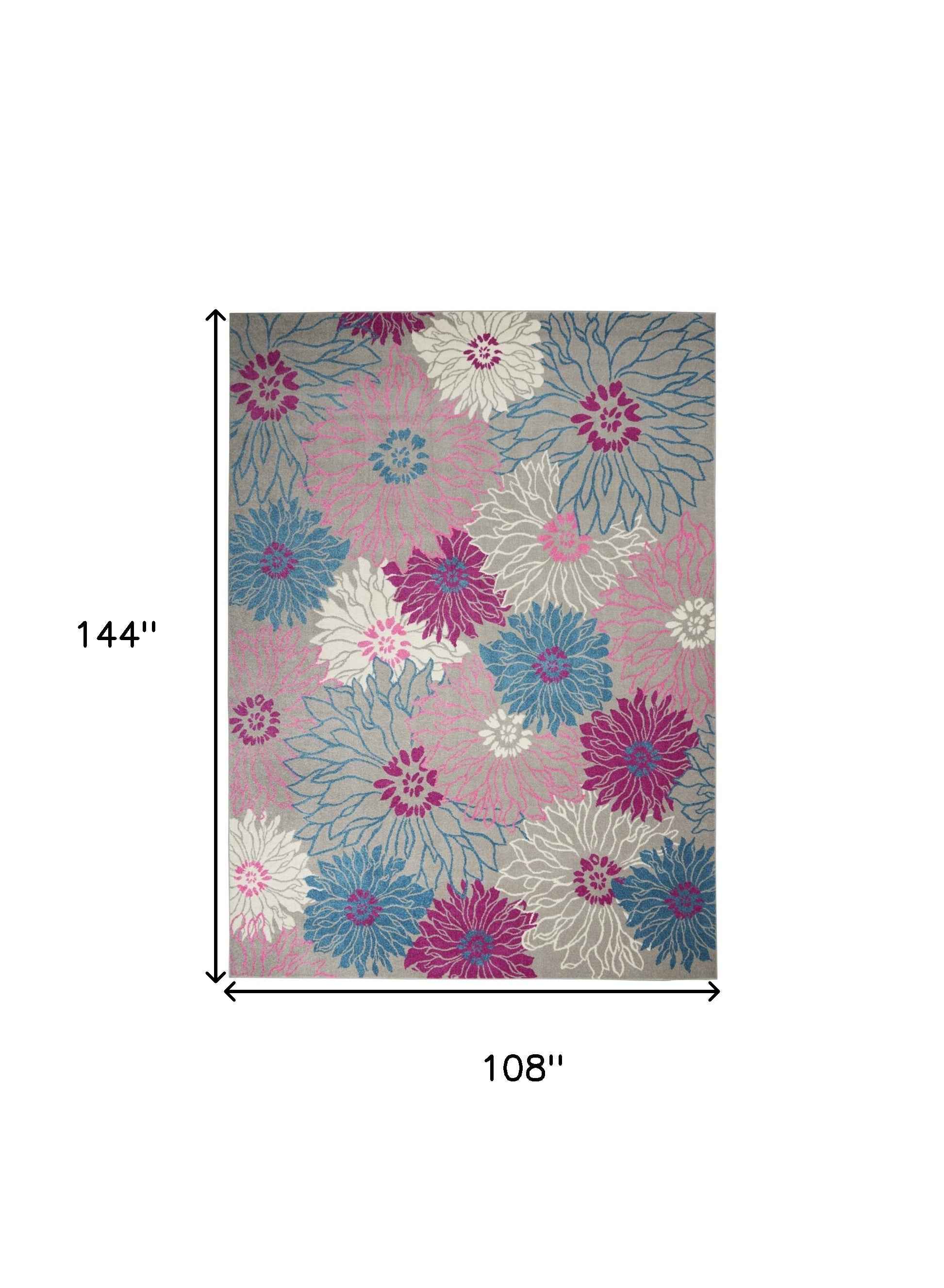 9' x 12' Blue Floral Power Loom Area Rug