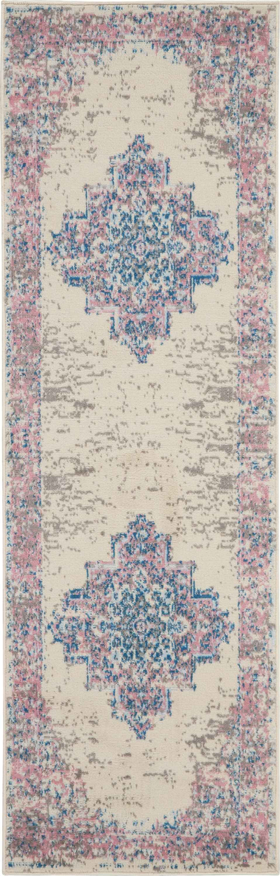 8' Pink Damask Power Loom Runner Rug