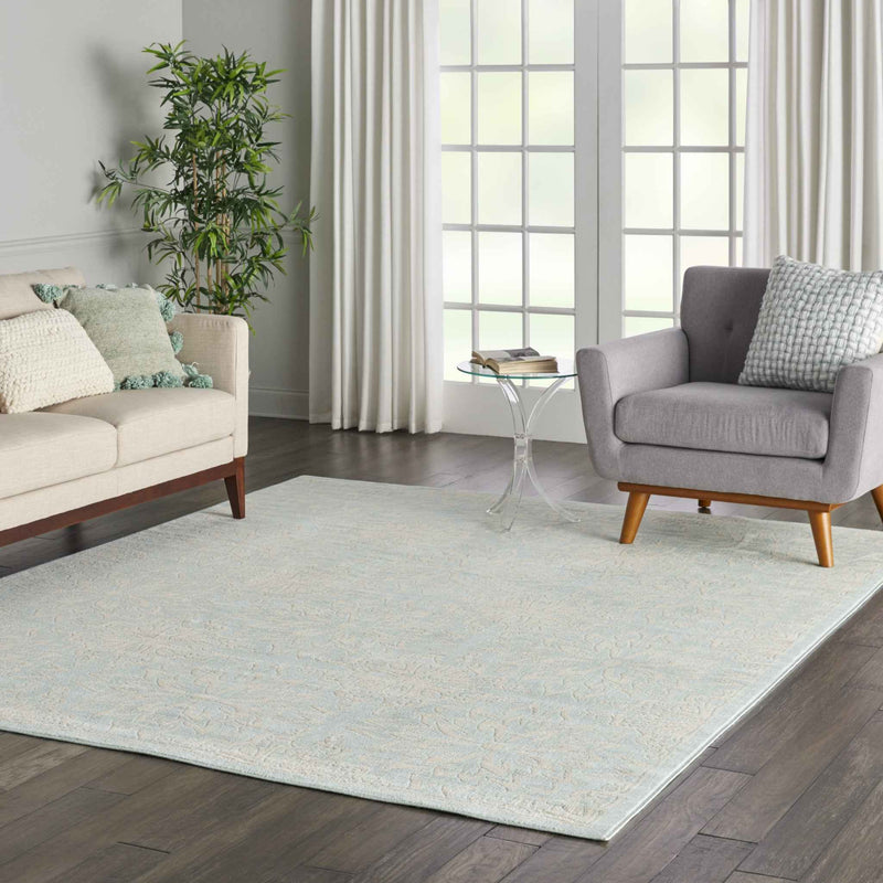8' X 10' Aqua Floral Power Loom Area Rug
