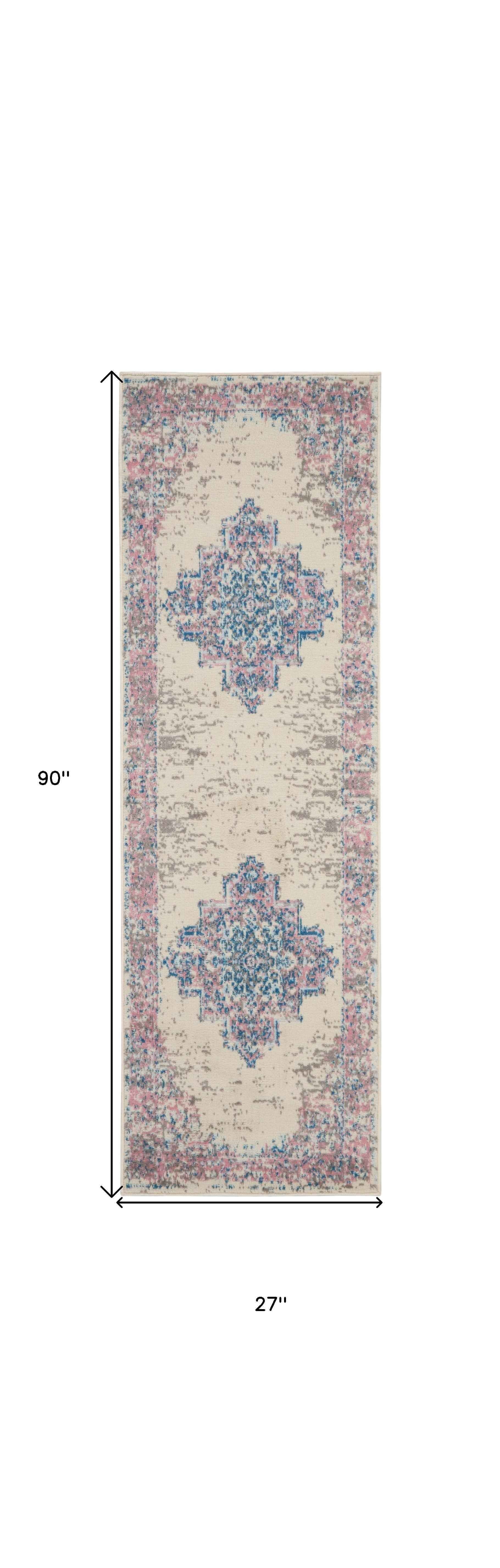 8' Pink Damask Power Loom Runner Rug