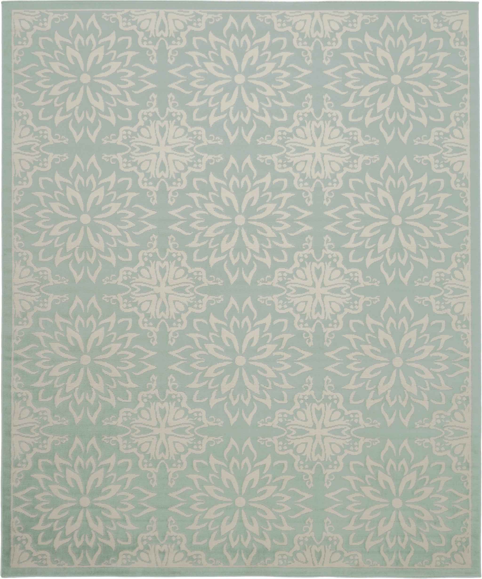 8' X 10' Aqua Floral Power Loom Area Rug