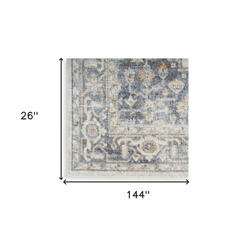 12' Gray Oriental Power Loom Distressed Washable Runner Rug