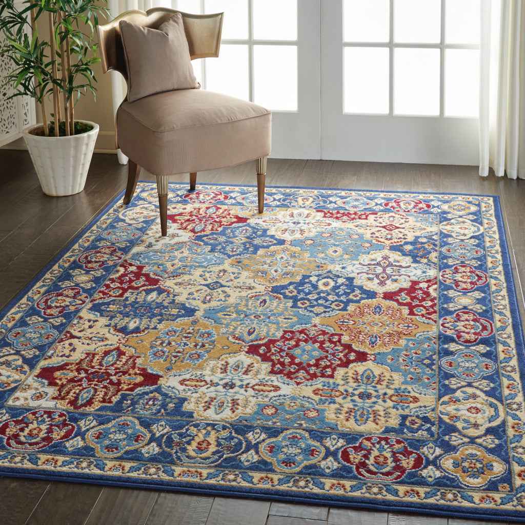 4' x 6' Blue Floral Power Loom Non Skid Area Rug