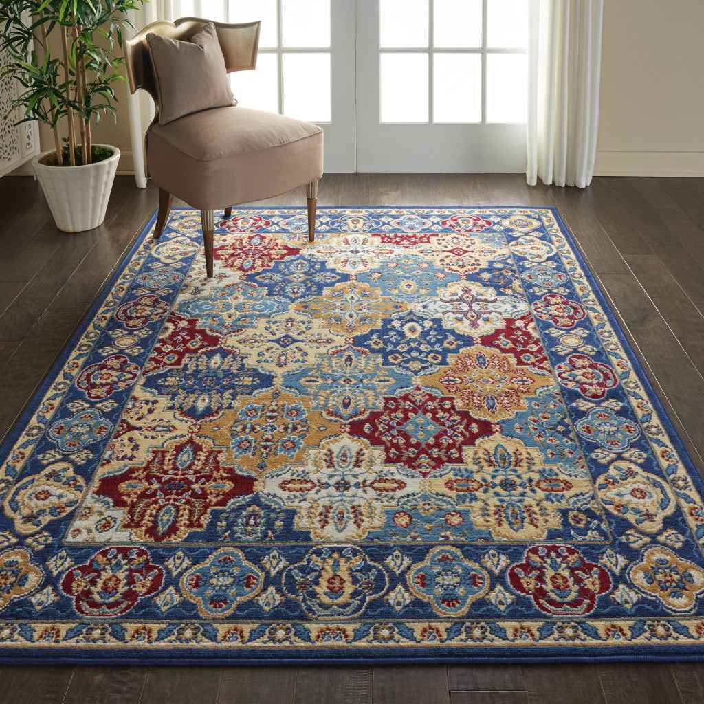 4' x 6' Blue Floral Power Loom Non Skid Area Rug