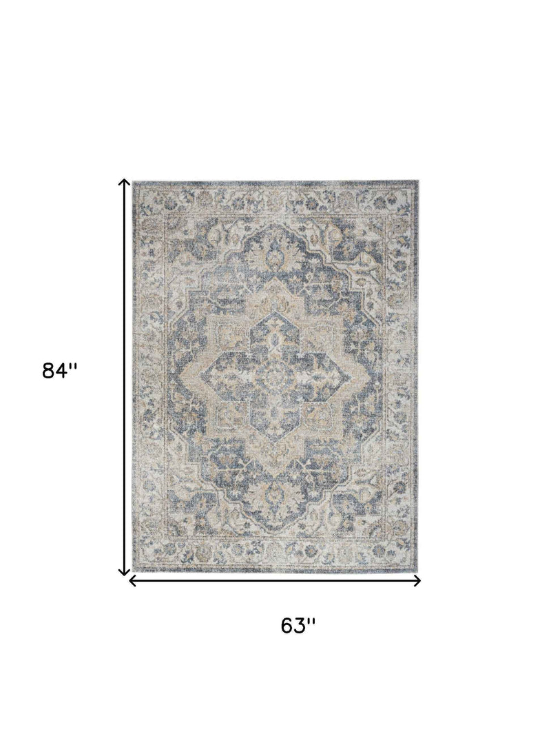5' X 7' Gray Oriental Power Loom Washable Area Rug