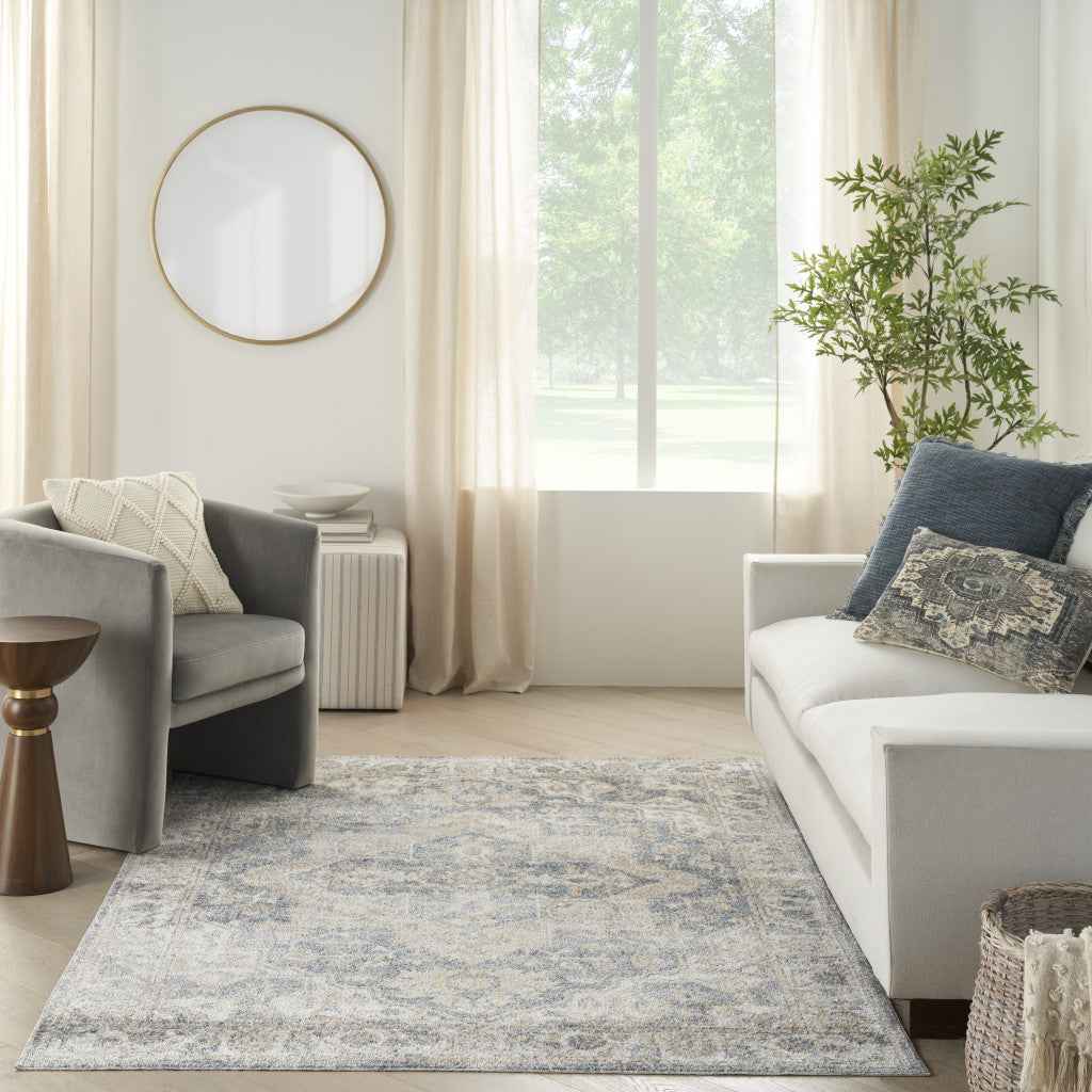 5' X 7' Gray Oriental Power Loom Washable Area Rug