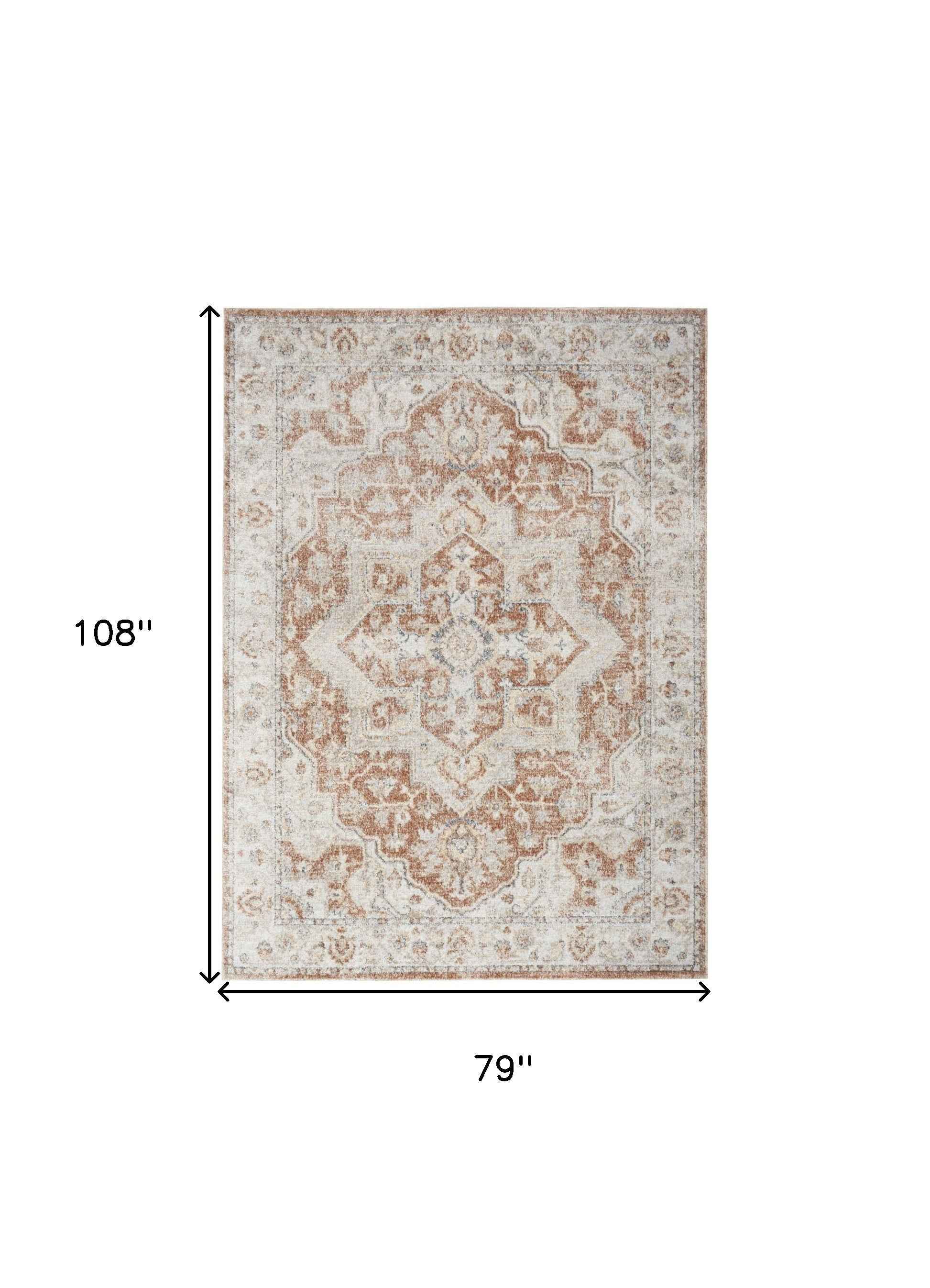7' x 9' Gold Oriental Power Loom Washable Area Rug