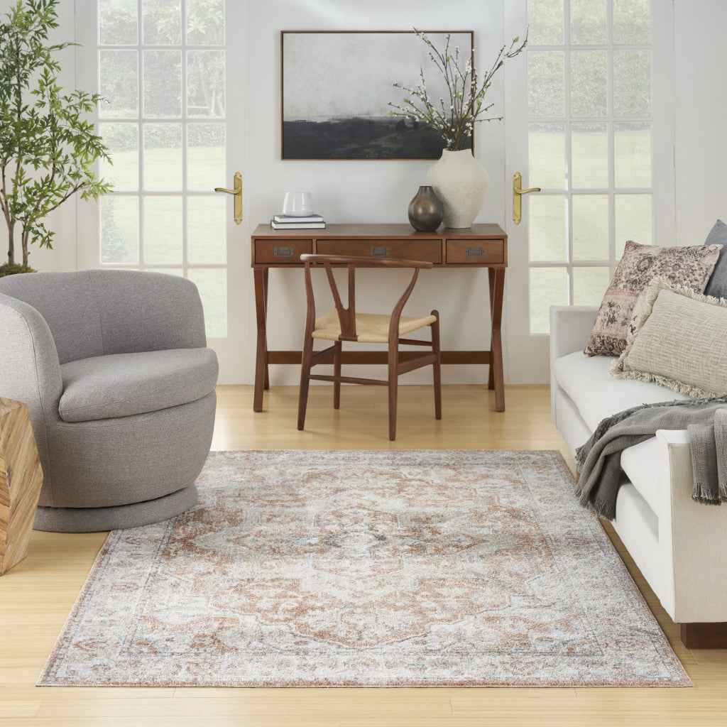 7' x 9' Gold Oriental Power Loom Washable Area Rug