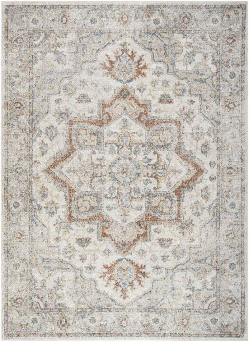 5' X 7' Gray Oriental Power Loom Washable Area Rug