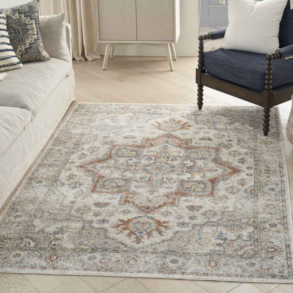 5' X 7' Gray Oriental Power Loom Washable Area Rug