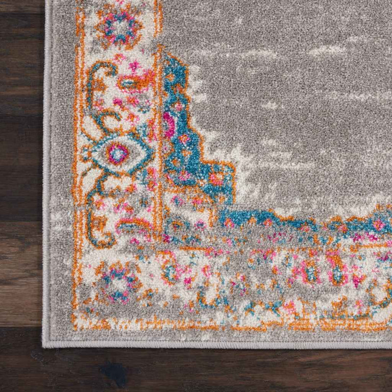 9' x 12' Gray Floral Power Loom Area Rug