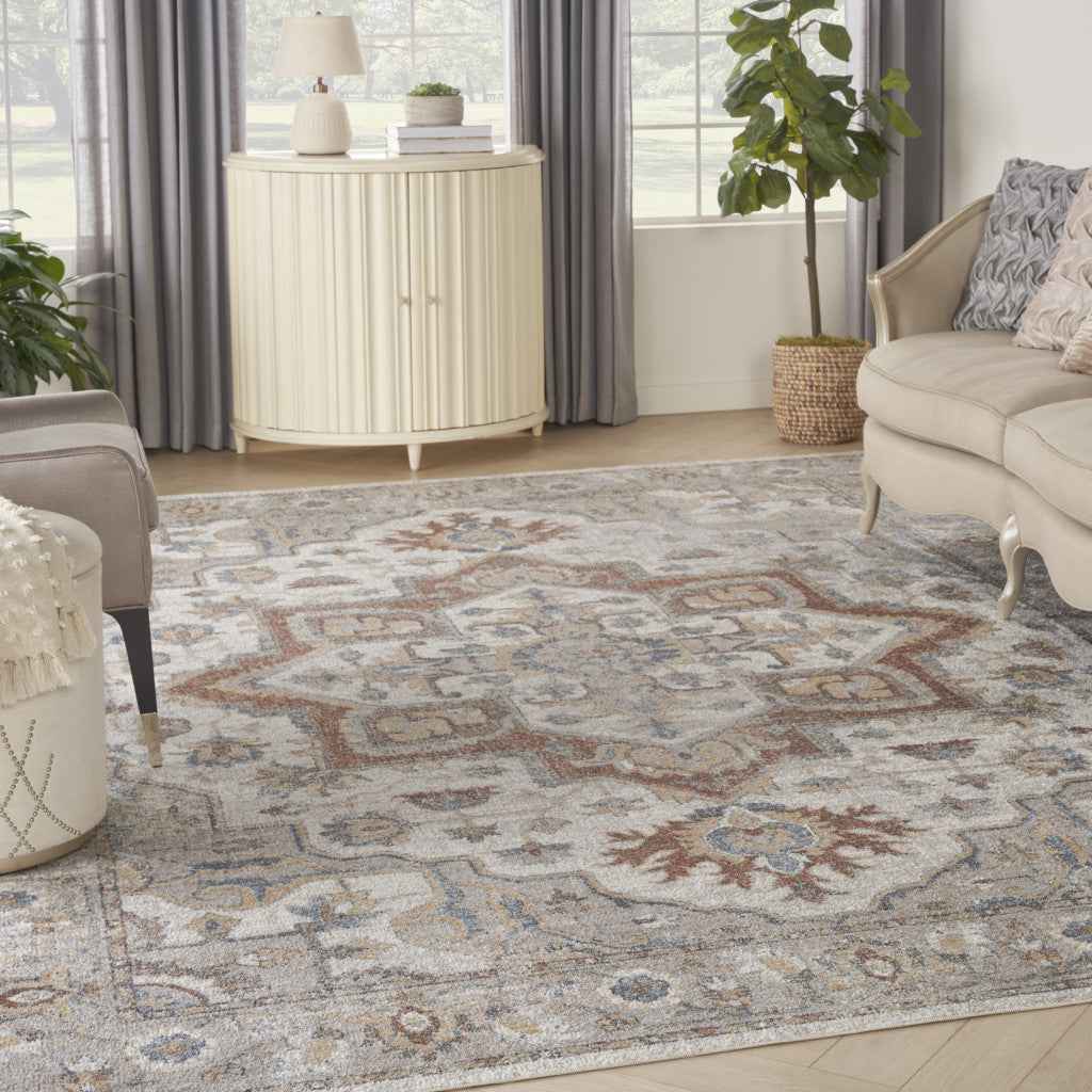 8' X 10' Gray Oriental Power Loom Washable Area Rug