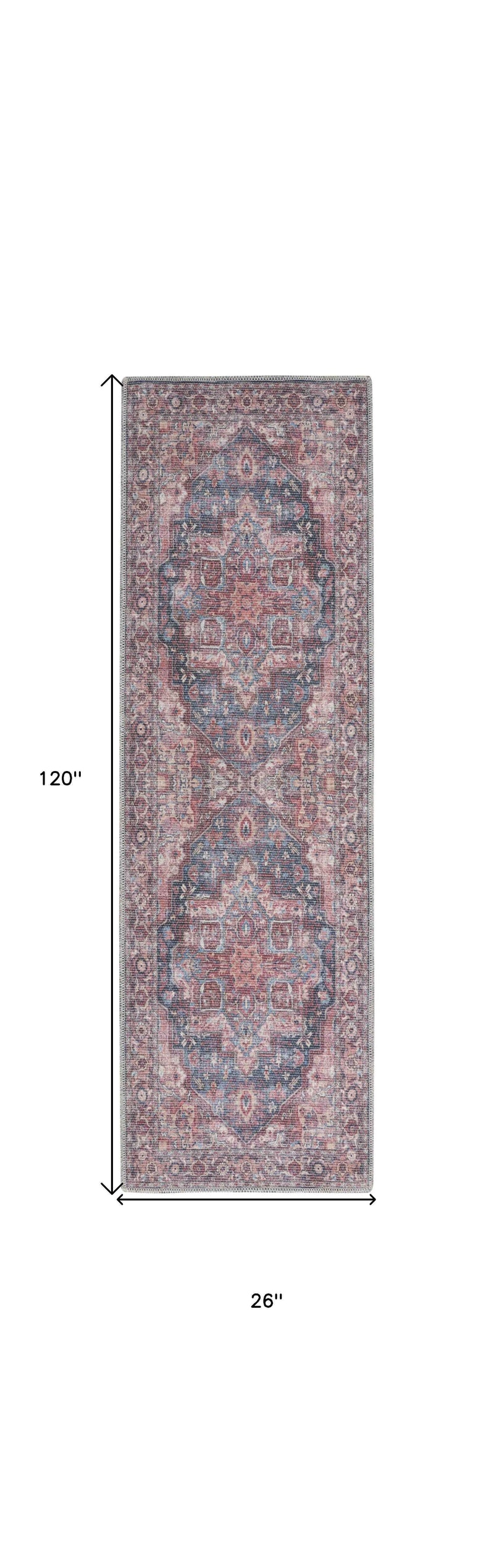 10' Red Floral Power Loom Distressed Washable Runner Rug